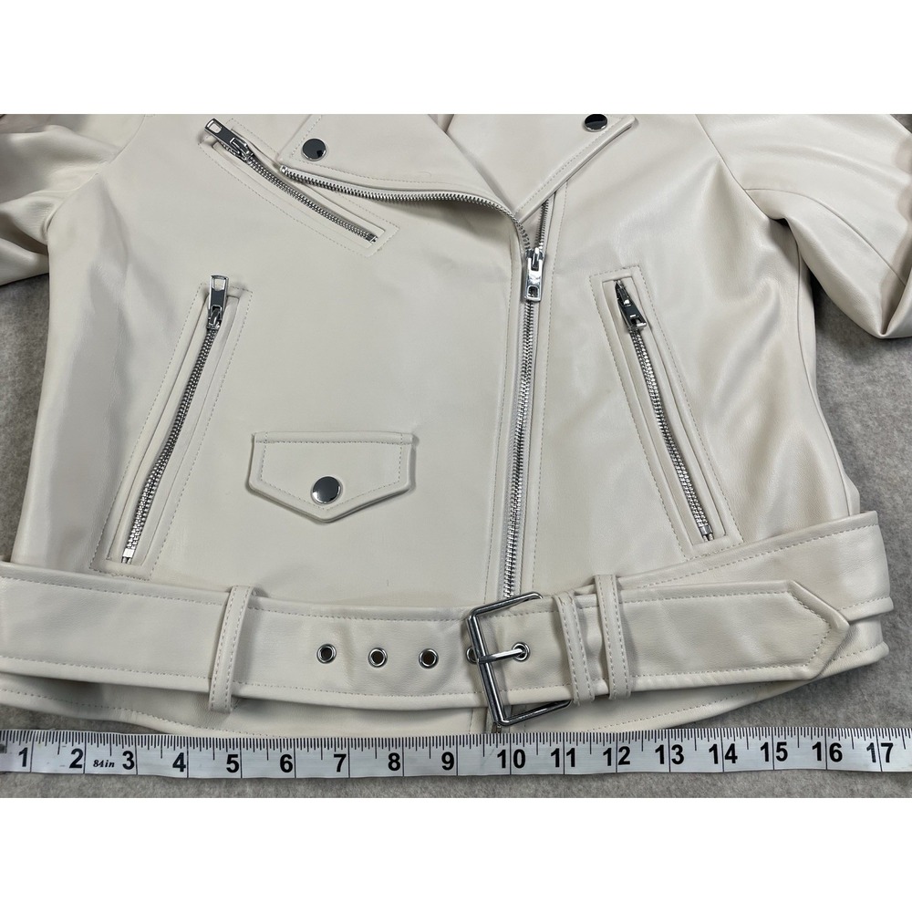 NWOT Zara Womens M Faux Leather Motorcycle Moto Jacket Zip Up Beige - Picture 14 of 16